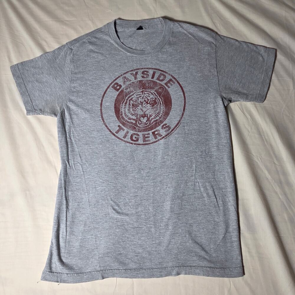 Vintage Tultex Saved by the Bell Bayside Tigers Graphic T-Shirt Gray Medium